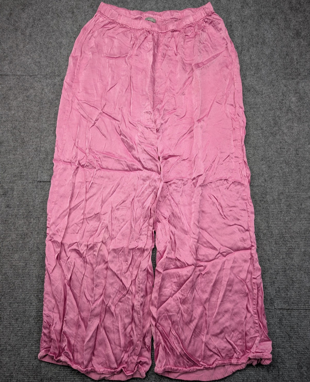 PJ Harlow Mo Pajama Pants Womens Medium Pink Wide Leg Satin Quiet Luxury Sleep